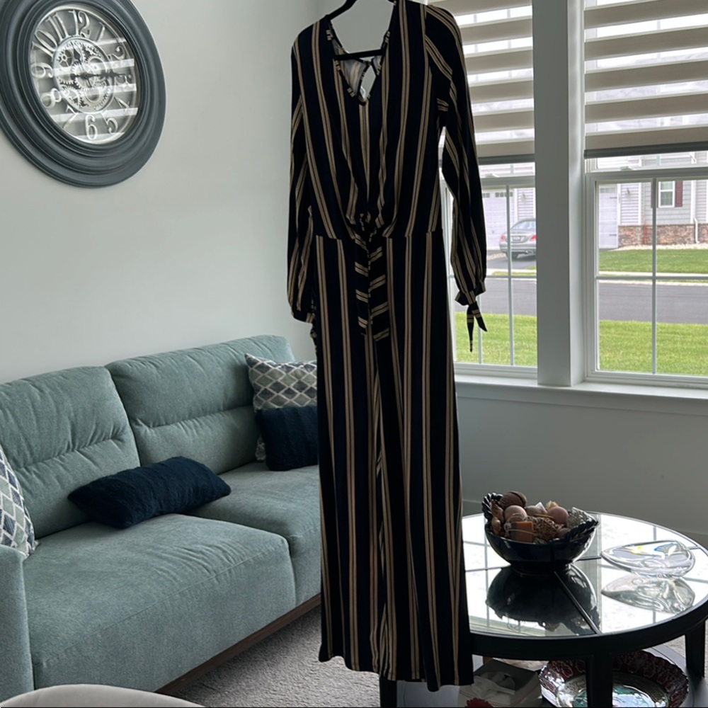 Derek Heart Black and Tan Striped Jumpsuit